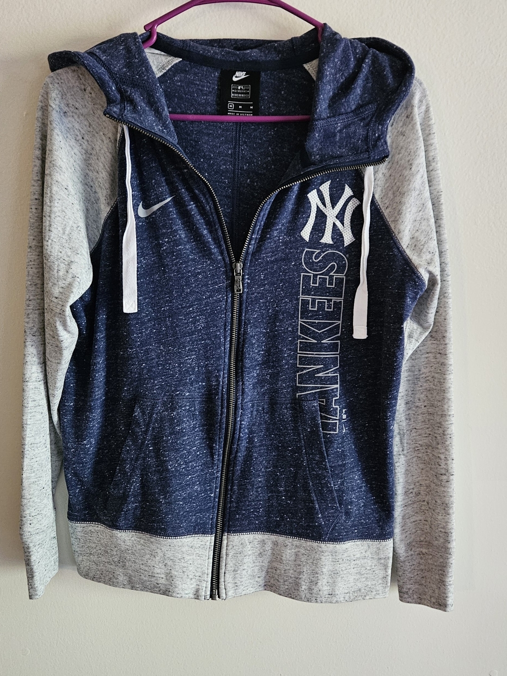 Nike Navy and Gray Yankees Full‑Zip Bomber Hoodie